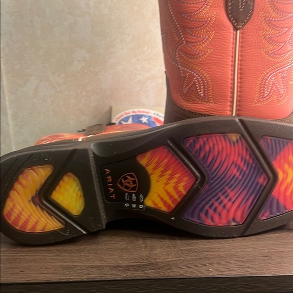 Ariat Women's Heeled Boots - Coral & Brown Cowgirl Boots - Picture 7 of 9